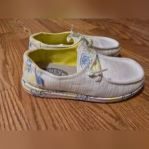 Hey Dude Girls Wally Slip-On Shoes | Size 3 | White & Yellow Lightweight Casual